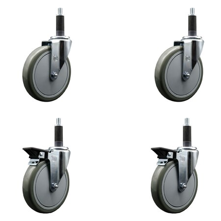 Service Caster 6'' Gray Poly Wheel Swivel 1'' Expanding Stem Caster Set 2 Brakes, 4PK SCC-EX20S614-PPUB-2-PLB-2-1